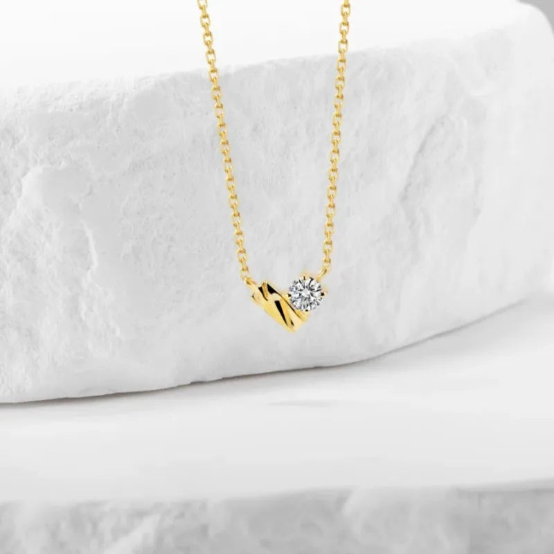 Heart with Diamond Silver Necklace
