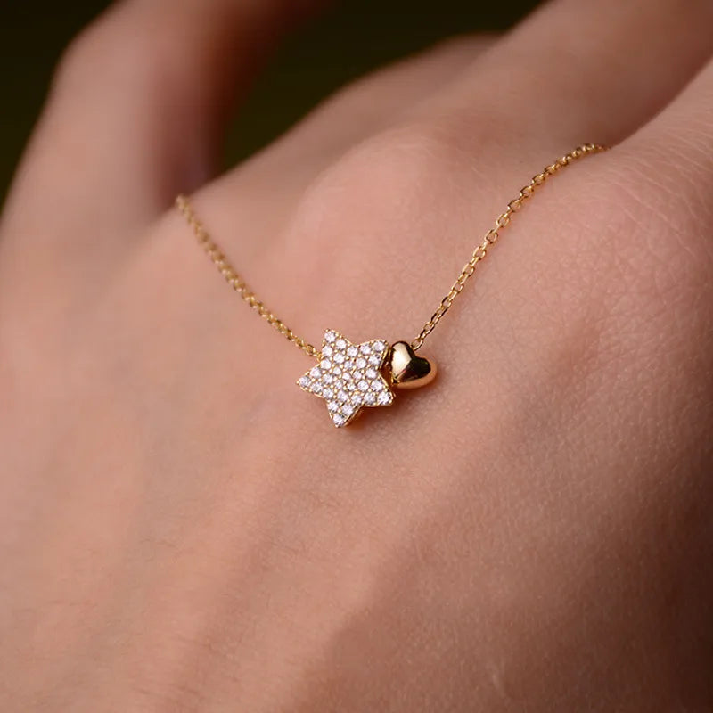 Star & Heart Charm Silver Necklace
