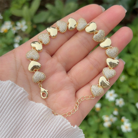Zircon Heart Gold Bracelet