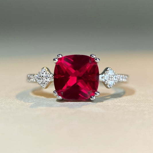 Red Corundum Silver Ring