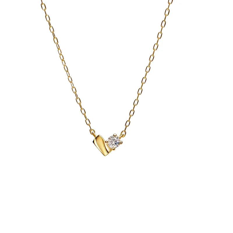 Heart with Diamond Silver Necklace