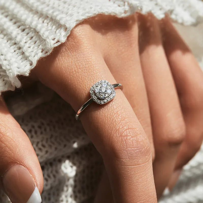 Floral Moissanite Silver Ring