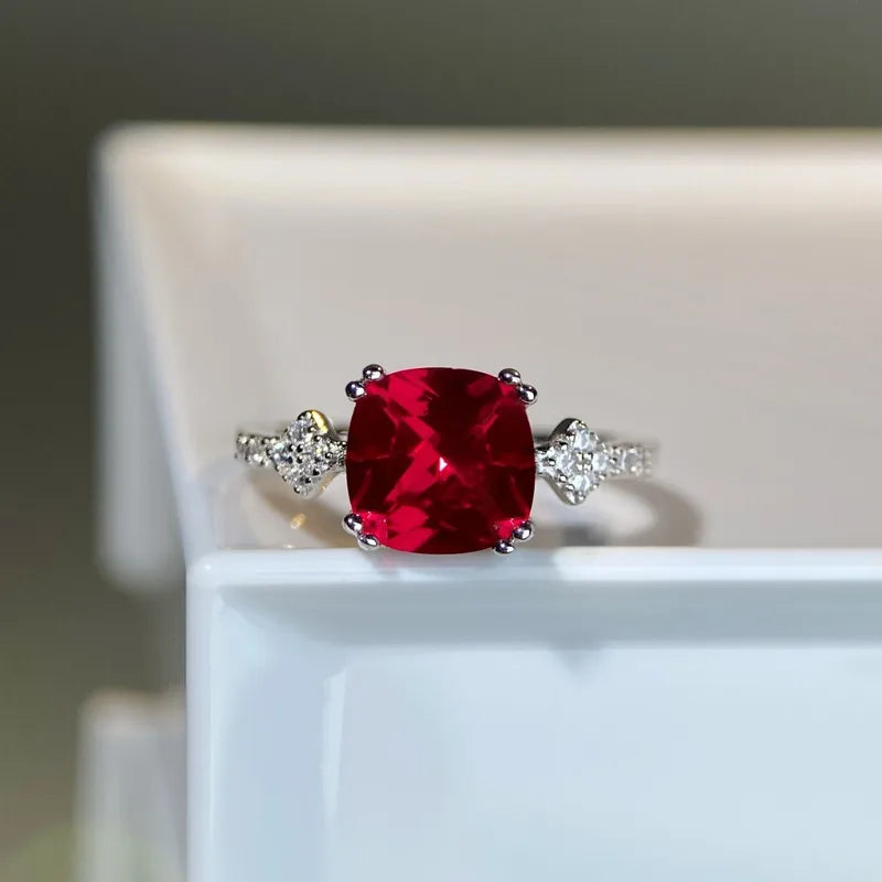 Red Corundum Silver Ring